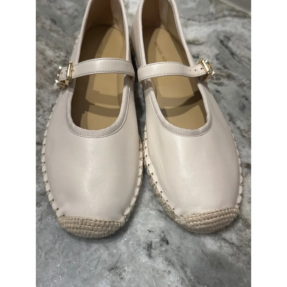 Michael Kors Women's Lynn Ballet Espadrille Flat cream leather buckled size 9